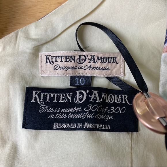 KITTEN D'AMOUR 'By The Seaside' Print Retro Wiggle Dress & Jacket Set Size 10 12 - Picture 9 of 16